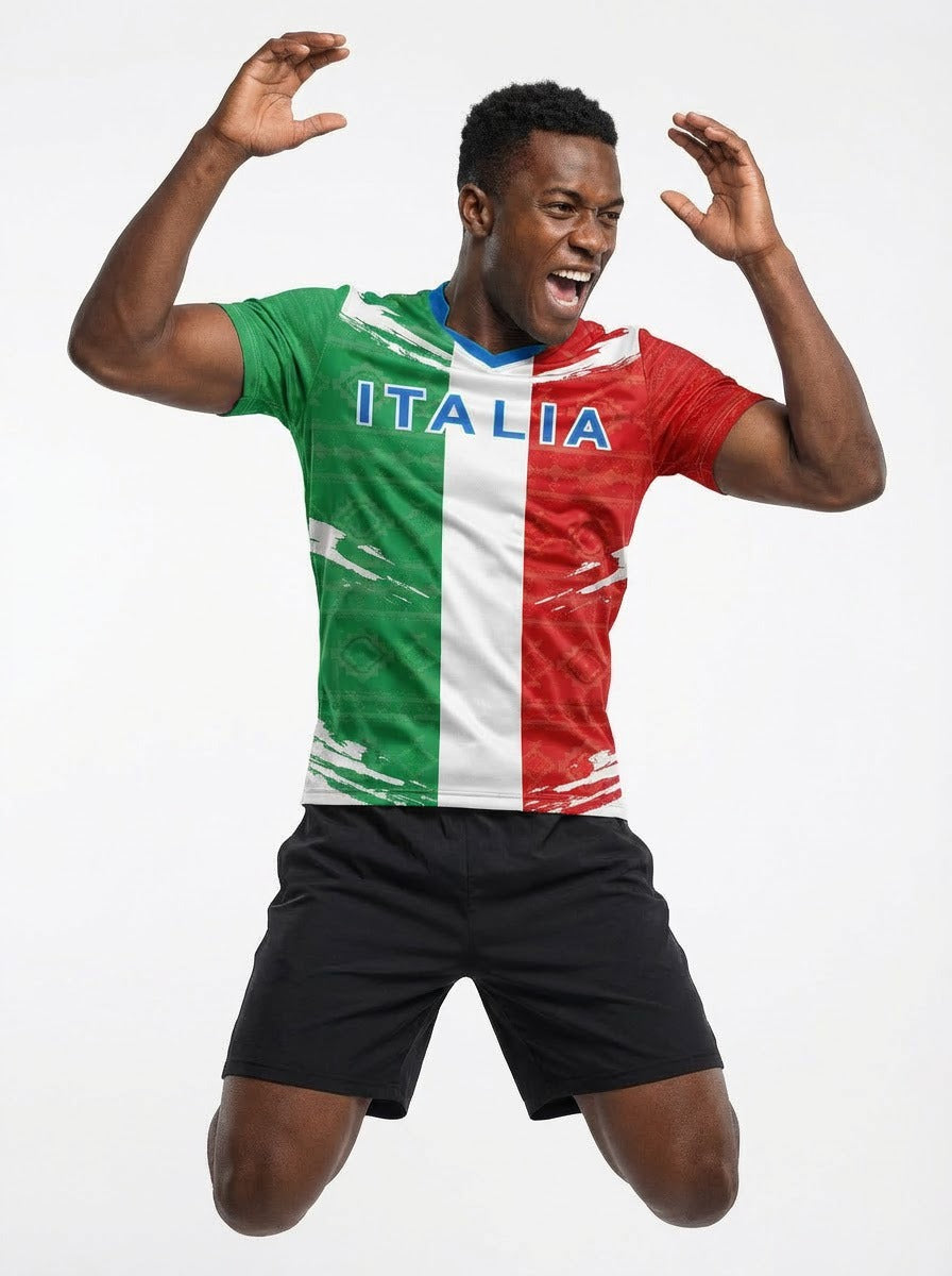 Italia Flag Sublimation T-Shirt – Italian Tricolor Graphic Tee – Short Sleeve Patriotic Sports Shirt
