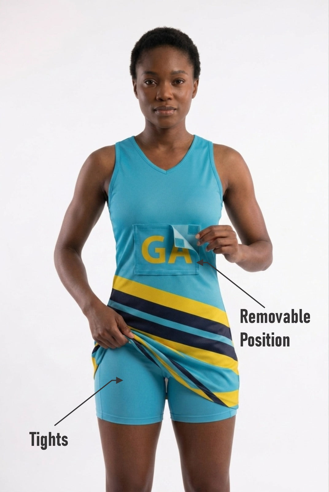 RONEX RC-912 Sublimated Netball Dress Set (10 Pack) – Adult Kit with Removable Position Patches (Front & Back)