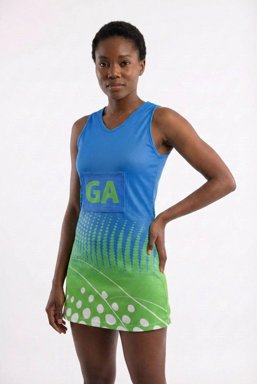 RONEX RC-912 Sublimated Netball Dress Set (10 Pack) – Adult Kit with Removable Position Patches (Front & Back)