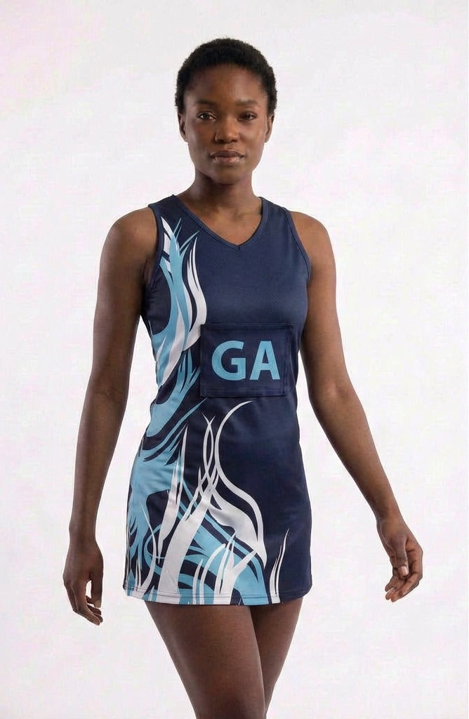 RONEX RC-912 Sublimated Netball Dress Set (10 Pack) – Adult Kit with Removable Position Patches (Front & Back)