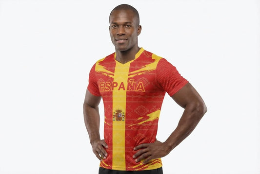Spain / España Flag Sublimation T-Shirt – Red & Yellow Graphic Tee – Short Sleeve Patriotic Sports Shirt