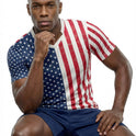 USA Flag Sublimation T-Shirt – American Stars & Stripes Graphic Tee – Short Sleeve Patriotic Sports Shirt for Men